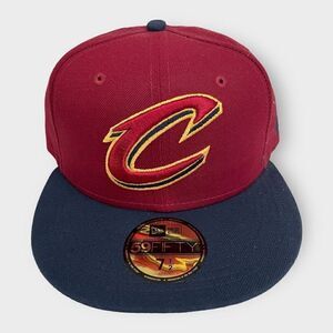 New Era Cleveland Cavaliers Red Navy Blue Fitted Cap Hat Size 7 1/2 59Fifty NBA